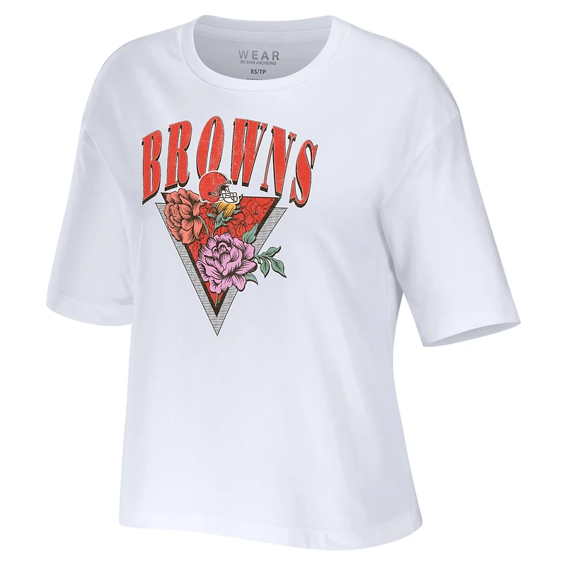 T-shirt court à fleurs WEAR by Erin Andrews des Cleveland Browns pour femmes, blanc