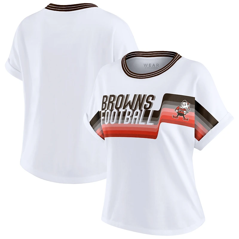 Women's WEAR by Erin Andrews White Cleveland Browns Cropped Center Stripe Dolman T-Shirt