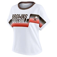 Women's WEAR by Erin Andrews White Cleveland Browns Cropped Center Stripe Dolman T-Shirt