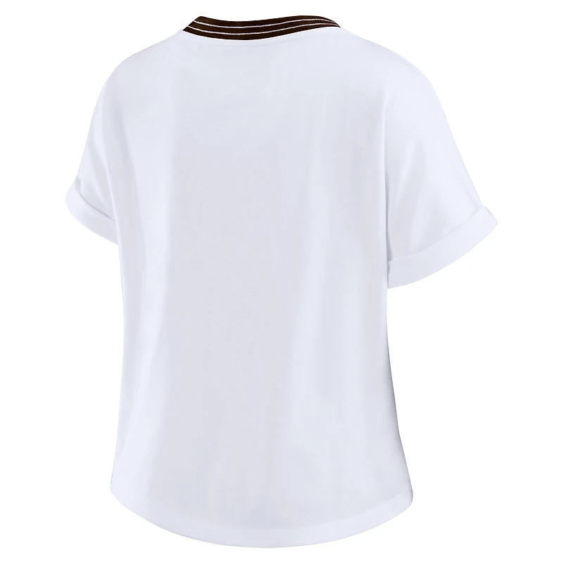Women's WEAR by Erin Andrews White Cleveland Browns Cropped Center Stripe Dolman T-Shirt