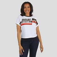 Women's WEAR by Erin Andrews White Cleveland Browns Cropped Center Stripe Dolman T-Shirt