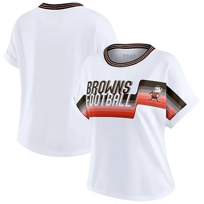 Women's WEAR by Erin Andrews White Cleveland Browns Cropped Center Stripe Dolman T-Shirt