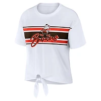 T-shirt rétro à nouer sur le devant pour femme WEAR by Erin Andrews, blanc, des Cleveland Browns