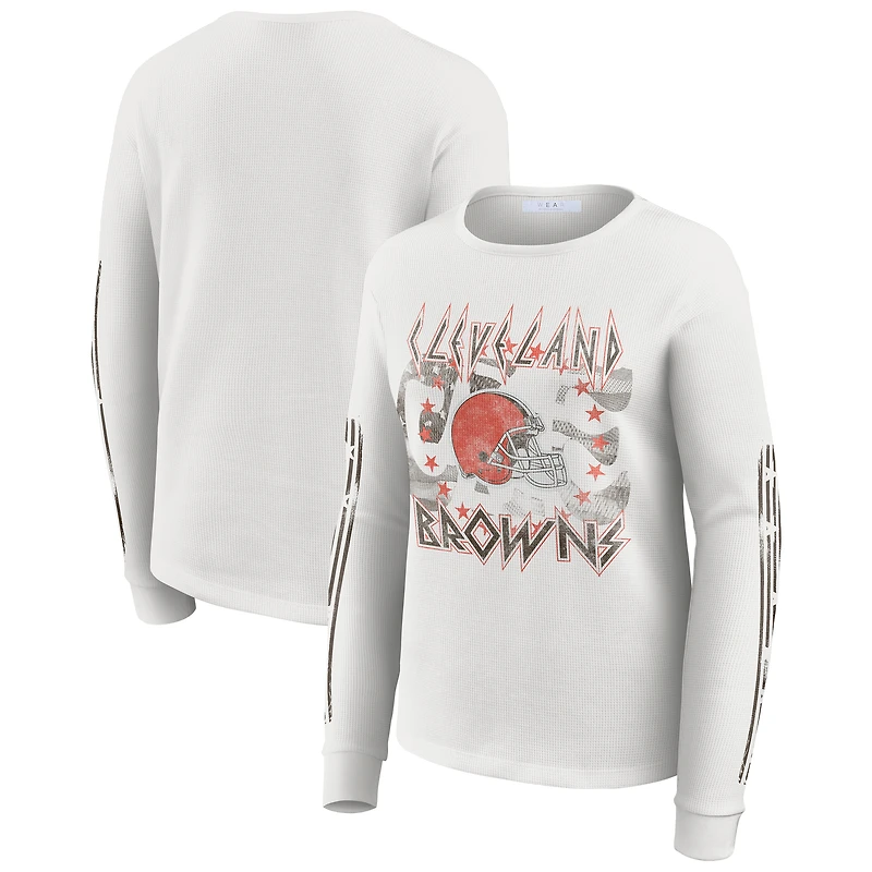 Women's WEAR by Erin Andrews  White Cleveland Browns Graphic Waffle Long-Sleeve T-Shirt