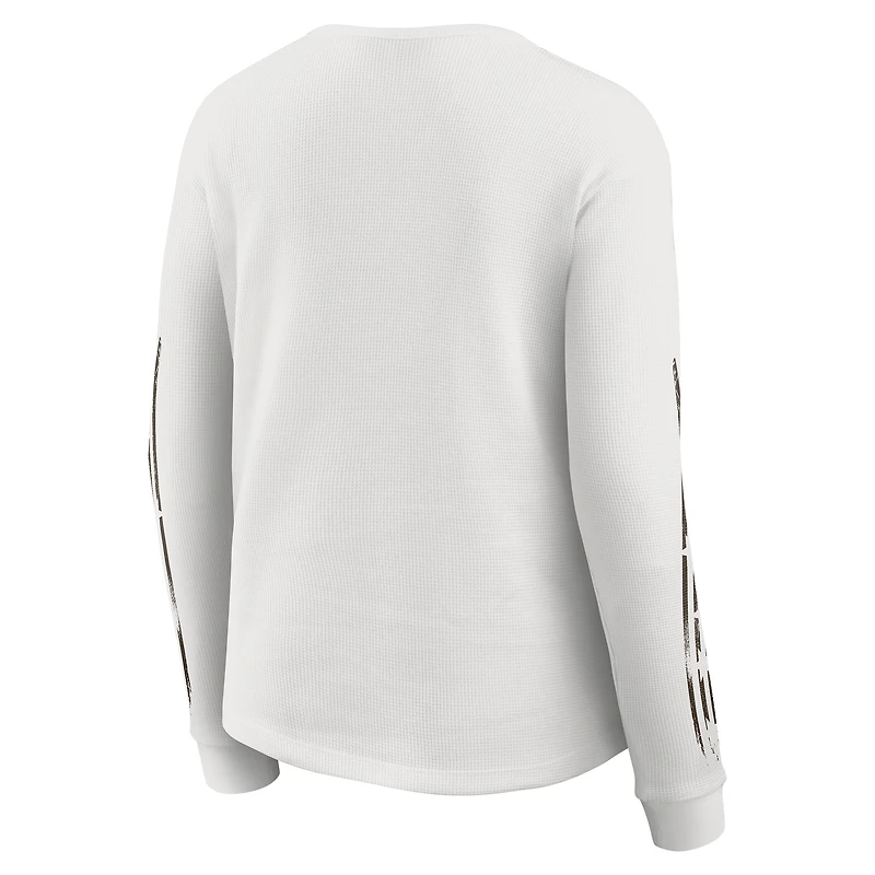 Women's WEAR by Erin Andrews  White Cleveland Browns Graphic Waffle Long-Sleeve T-Shirt