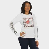 Women's WEAR by Erin Andrews  White Cleveland Browns Graphic Waffle Long-Sleeve T-Shirt