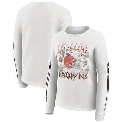 Women's WEAR by Erin Andrews  White Cleveland Browns Graphic Waffle Long-Sleeve T-Shirt
