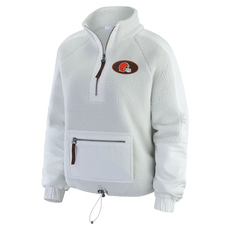 Women's WEAR by Erin Andrews White Cleveland Browns Polar Fleece Half-Zip Jacket
