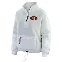 Women's WEAR by Erin Andrews White Cleveland Browns Polar Fleece Half-Zip Jacket
