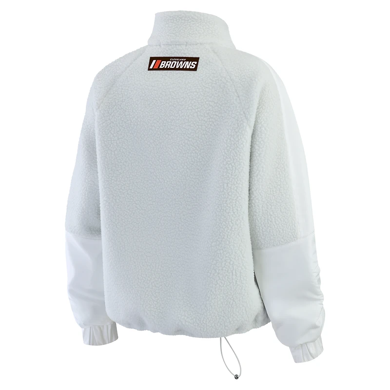 Women's WEAR by Erin Andrews White Cleveland Browns Polar Fleece Half-Zip Jacket