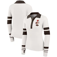 Pull polo côtelé Henley blanc des Cleveland Browns pour femme par Erin Andrews