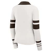 Women's WEAR by Erin Andrews White Cleveland Browns Ribbed Henley Polo Sweater