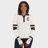 Pull polo côtelé Henley blanc des Cleveland Browns pour femme par Erin Andrews