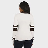 Women's WEAR by Erin Andrews White Cleveland Browns Ribbed Henley Polo Sweater