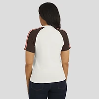 T-shirt raglan blanc à rayures et manches vieillies pour femme WEAR by Erin Andrews des Cleveland Browns
