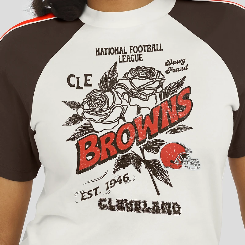 T-shirt raglan blanc à rayures et manches vieillies pour femme WEAR by Erin Andrews des Cleveland Browns