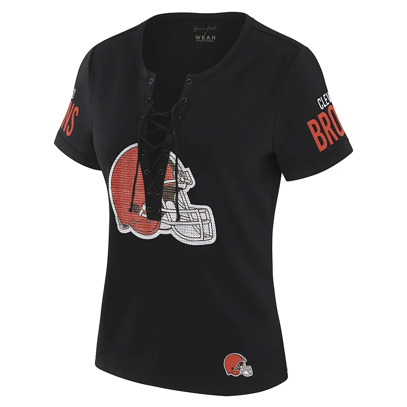 T-shirt à lacets noir Draft Me des Cleveland Browns pour femme WEAR by Erin Andrews x Gracie Hunt