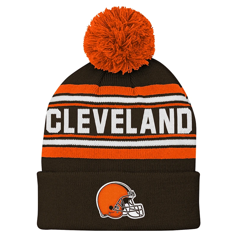 Youth Brown Cleveland Browns Jacquard Cuffed Knit Hat with Pom