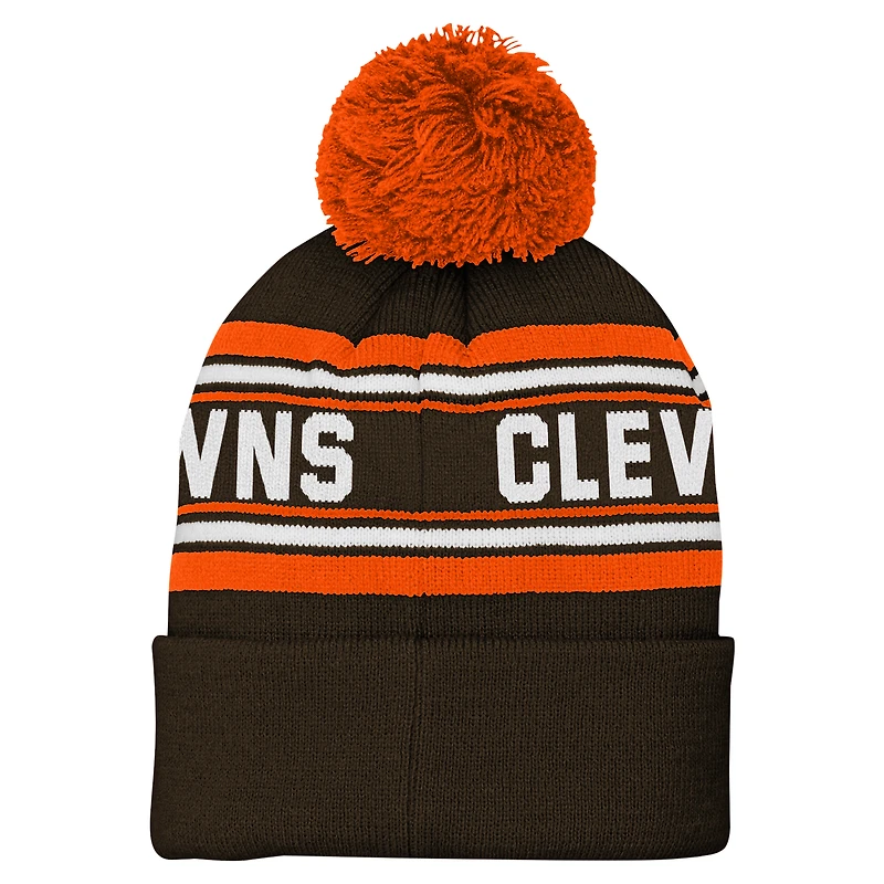 Bonnet en tricot jacquard à revers et pompon pour jeunes Cleveland Browns
