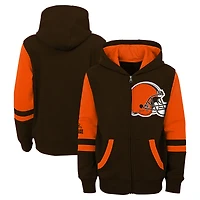 Youth Brown Cleveland Browns Stadium Color-Block Full-Zip Hoodie