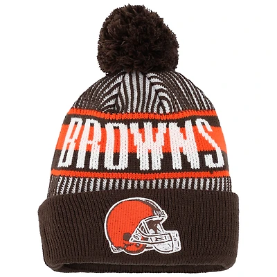 Youth New Era Brown Cleveland Browns Striped Cuffed Knit Hat with Pom