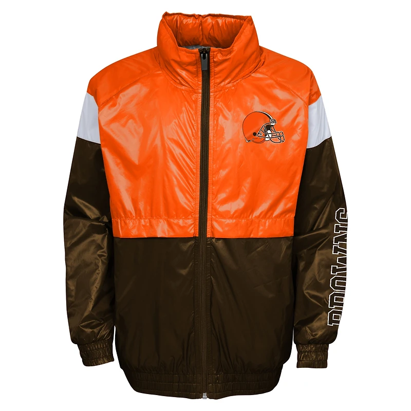 Youth Orange/Brown Cleveland Browns Goal Line Stance Full-Zip Hoodie Windbreaker