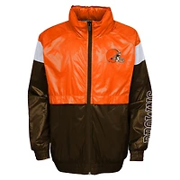 Youth Orange/Brown Cleveland Browns Goal Line Stance Full-Zip Hoodie Windbreaker