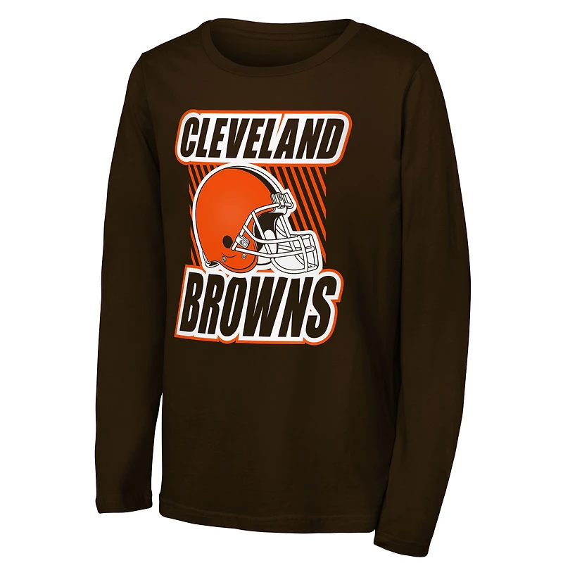 Youth Outerstuff Brown Cleveland Browns Never Settle Long Sleeve T-Shirt