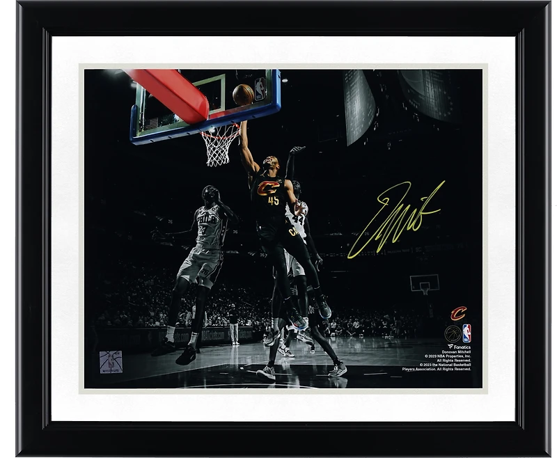 Donovan Mitchell Cleveland Cavaliers Autographed 11" x 14" Spotlight Layup Versus Philadelphia 76ers Photograph