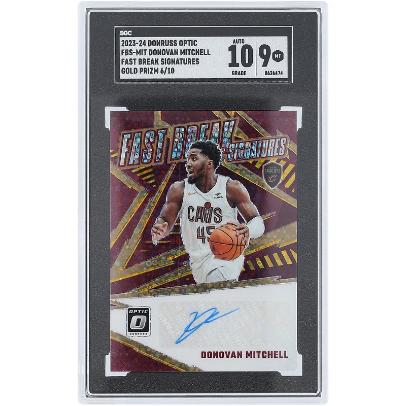 Carte Panini Donruss Optic Gold Prizm 2023-24 autographiée par Donovan Mitchell des Cleveland Cavaliers #FBS-MIT #6/10 SGC authentifiée 9/10
