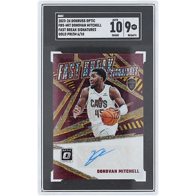 Carte Panini Donruss Optic Gold Prizm 2023-24 autographiée par Donovan Mitchell des Cleveland Cavaliers #FBS-MIT #6/10 SGC authentifiée 9/10