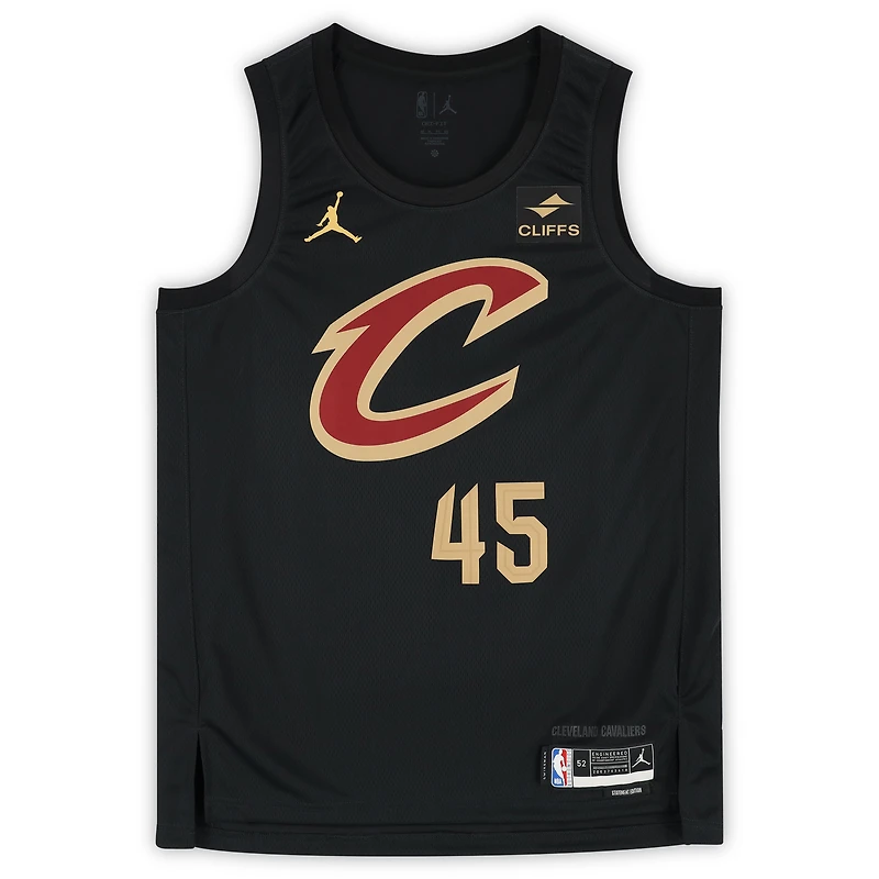 Maillot Swingman Jordan Brand 2022-23 noir autographié par Donovan Mitchell des Cleveland Cavaliers avec inscription « Spida »