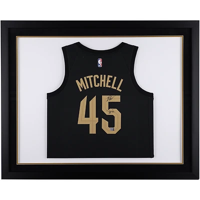 Maillot Swingman Jordan Brand 2022-2023 noir encadré autographié par Donovan Mitchell des Cleveland Cavaliers avec inscription « Spida »