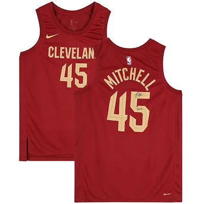 Maillot Nike Icon Swingman 2022-23 marron dédicacé par Donovan Mitchell des Cleveland Cavaliers avec inscription « Spida »