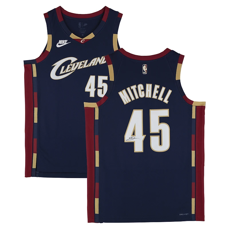 Maillot Nike Hardwood Classics Swingman bleu marine autographié par Donovan Mitchell des Cleveland Cavaliers