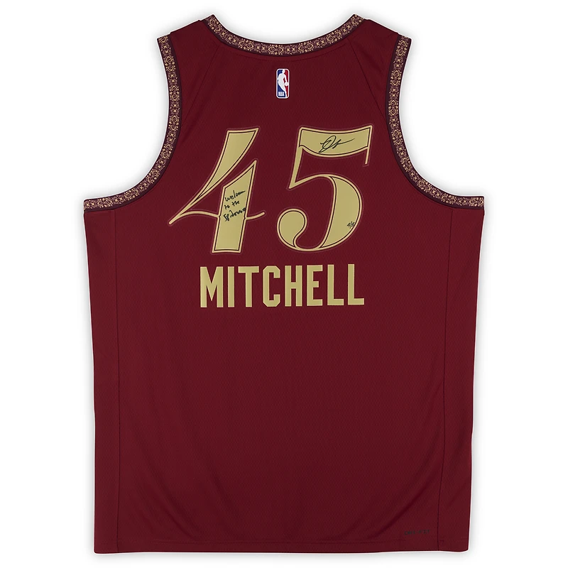 Maillot Nike City Swingman 2023-24 signé Donovan Mitchell par les Cleveland Cavaliers, avec inscription « Welcome to the Spiderverse » - Édition limitée à 5 exemplaires