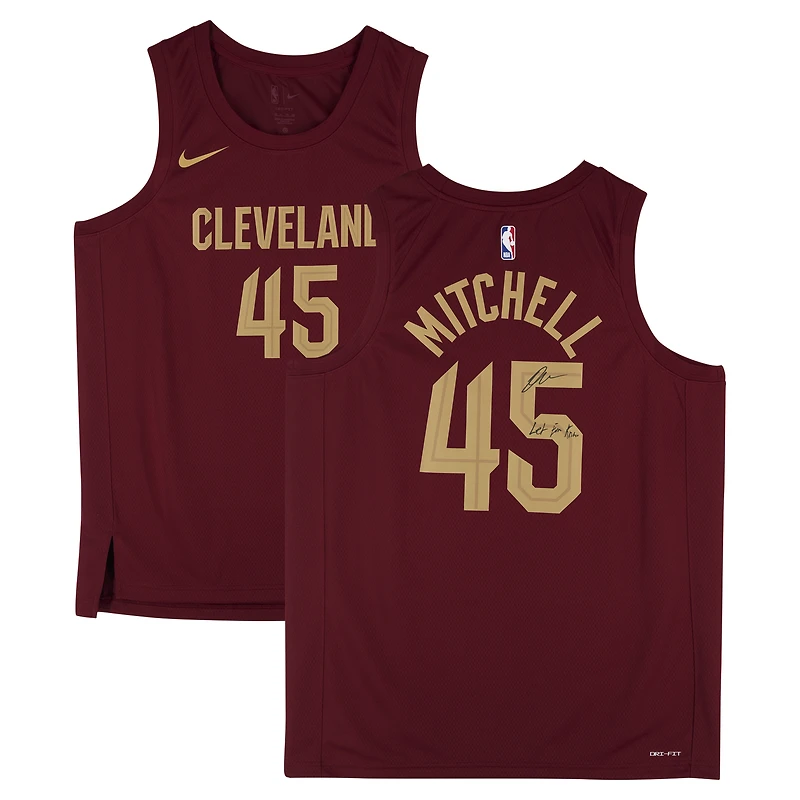 Maillot Nike Icon Swingman dédicacé par Donovan Mitchell des Cleveland Cavaliers avec inscription « Let Em Know »