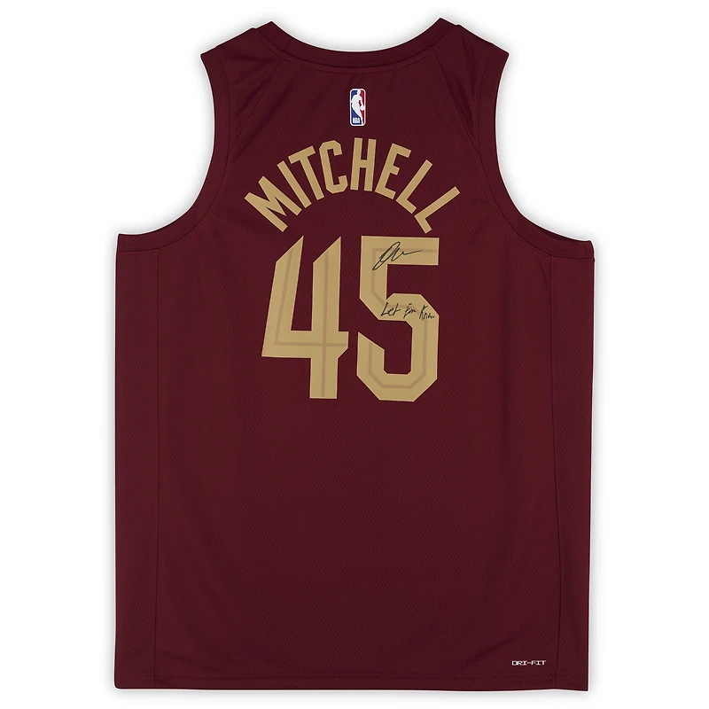 Maillot Nike Icon Swingman dédicacé par Donovan Mitchell des Cleveland Cavaliers avec inscription « Let Em Know »