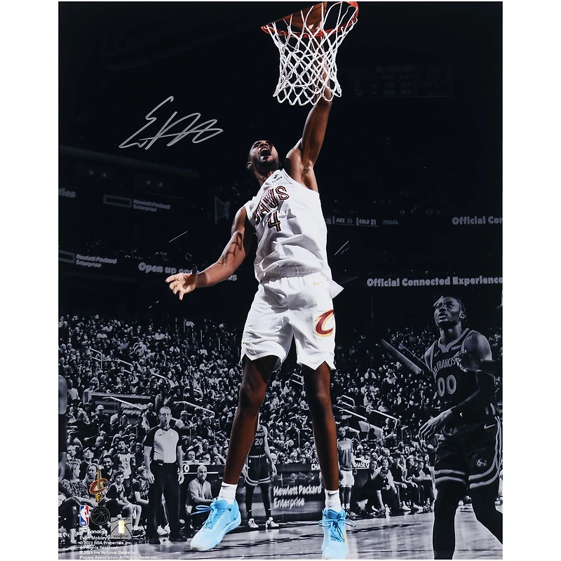 Evan Mobley Cleveland Cavaliers Autographed 16" x 20" White Jersey Dunk Spotlight Photograph