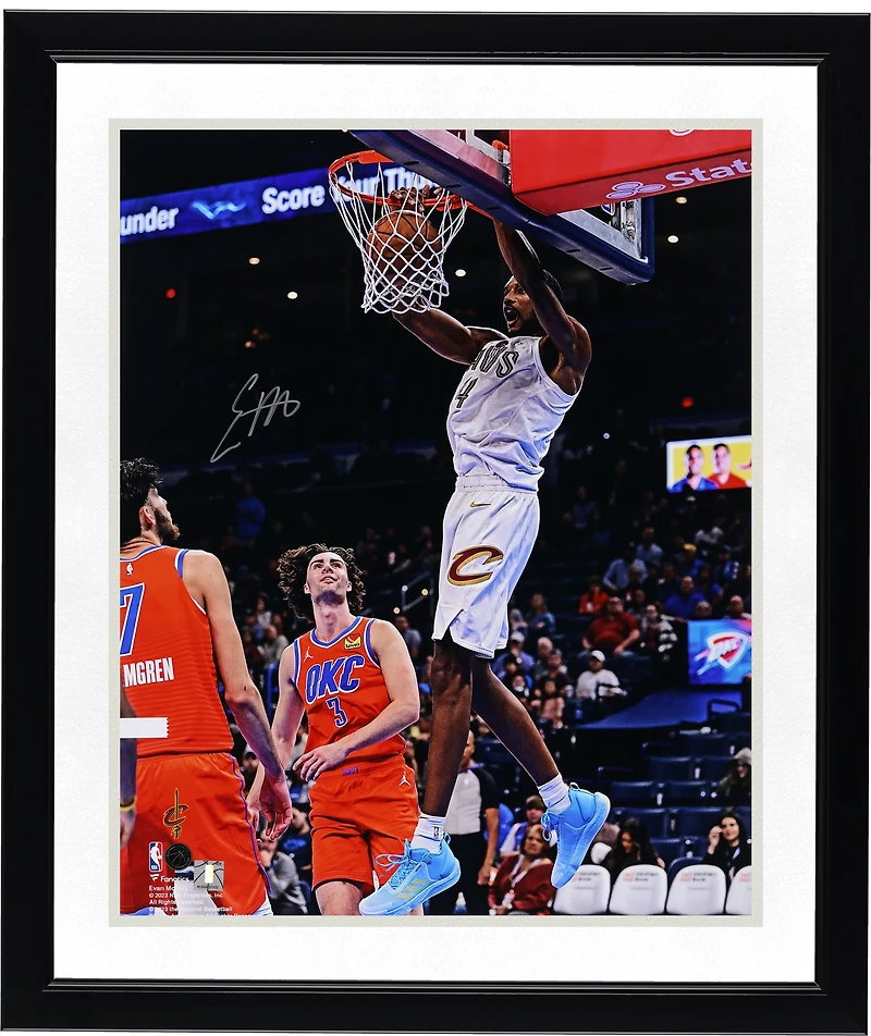 Evan Mobley Cleveland Cavaliers Autographed 16" x 20" White Jersey Dunking vs. Oklahoma Thunder Photograph