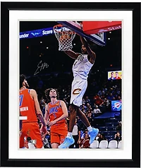 Evan Mobley Cleveland Cavaliers Autographed 16" x 20" White Jersey Dunking vs. Oklahoma Thunder Photograph
