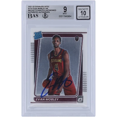 Carte de recrue Panini Donruss Optic n° 175 autographiée par Evan Mobley des Cleveland Cavaliers 2021-22, Beckett Fanatics, authentifiée et 9/10
