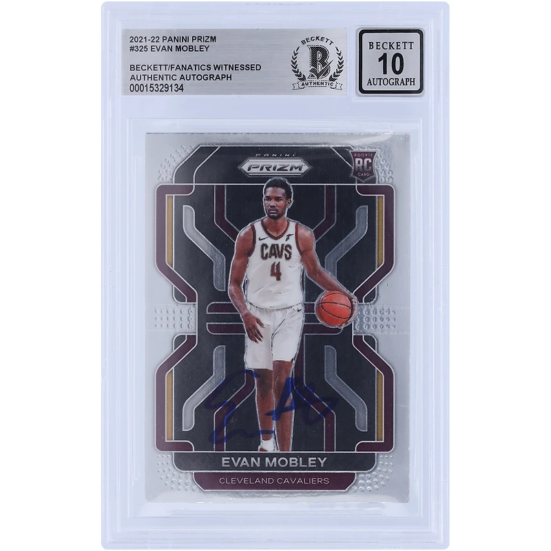 Carte de recrue 10 authentifiée signée Evan Mobley Cleveland Cavaliers Panini Prizm #325 2021-22 Beckett Fanatics