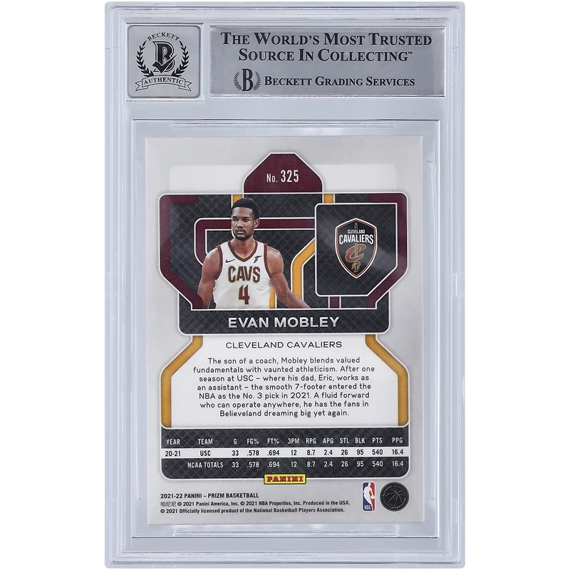 Evan Mobley Cleveland Cavaliers Autographed 2021-22 Panini Prizm #325 Beckett Fanatics Witnessed Authenticated 9/10 Rookie Card