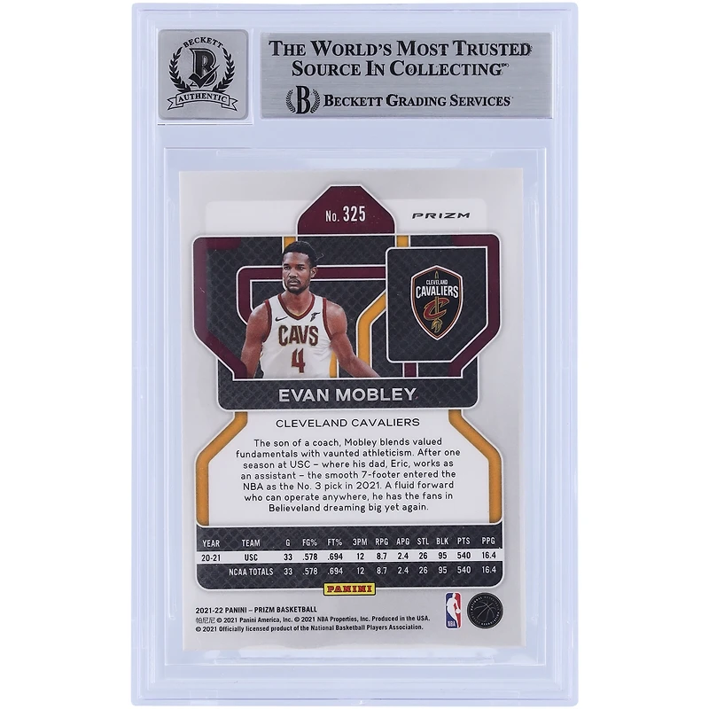 Carte de recrue autographiée 2021-22 Panini Prizm rouge, blanc et bleu #325 Beckett Fanatics Witnessed Authenticated 10 Rookie Card par Evan Mobley Cleveland Cavaliers