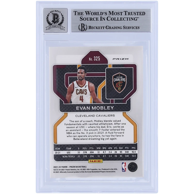 Carte de recrue autographiée 2021-22 Panini Prizm rouge, blanc et bleu #325 Beckett Fanatics Witnessed Authenticated 10 Rookie Card par Evan Mobley Cleveland Cavaliers