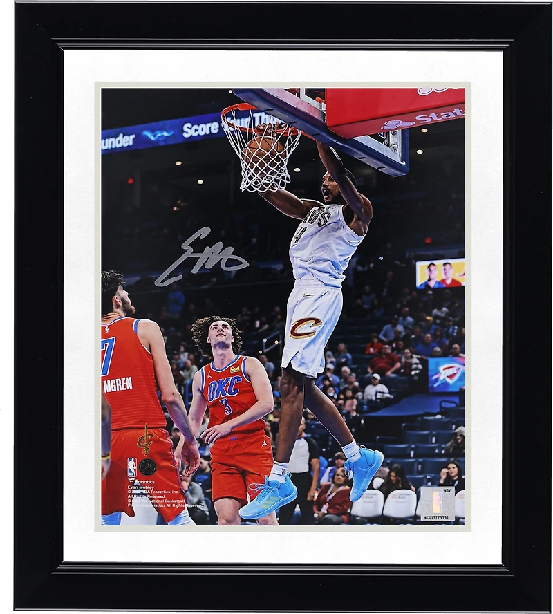 Evan Mobley Cleveland Cavaliers Autographed 8" x 10" White Jersey Dunking vs. Oklahoma Thunder Photograph