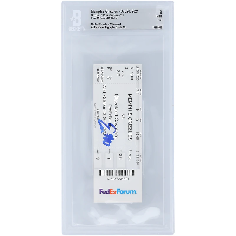 Evan Mobley Cleveland Cavaliers Autographed NBA Debut Ticket