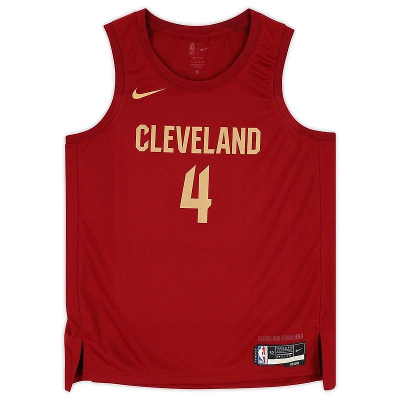 Maillot Nike Icon Swingman rouge 2022-2023 autographié par Evan Mobley des Cleveland Cavaliers