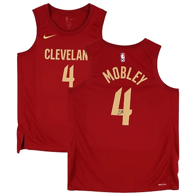 Maillot Nike Icon Swingman rouge 2022-2023 autographié par Evan Mobley des Cleveland Cavaliers